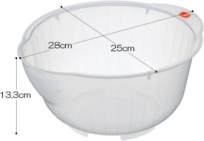 Plastic Japanese Rice Washing Bowl with Side and Bottom Drainers